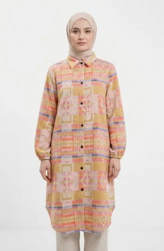 سترة شتوية منقوشة بنقوش عرقية وأزرار، مستوحاة من زي الحطابين، رقم الموديل 2504-01، لونها خردلي تراكوتا 2504-01