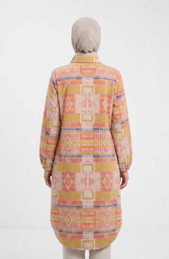 سترة شتوية منقوشة بنقوش عرقية وأزرار، مستوحاة من زي الحطابين، رقم الموديل 2504-01، لونها خردلي تراكوتا 2504-01