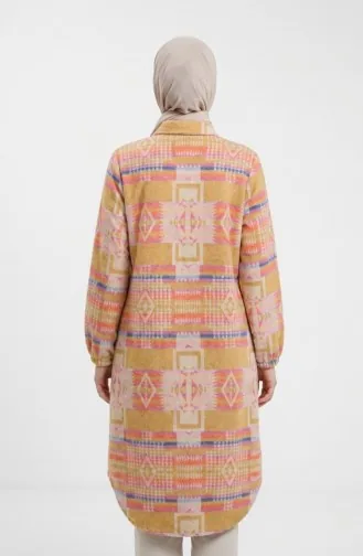 سترة شتوية منقوشة بنقوش عرقية وأزرار، مستوحاة من زي الحطابين، رقم الموديل 2504-01، لونها خردلي تراكوتا 2504-01