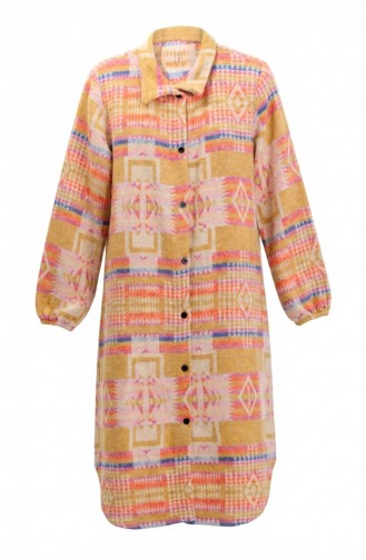 سترة شتوية منقوشة بنقوش عرقية وأزرار، مستوحاة من زي الحطابين، رقم الموديل 2504-01، لونها خردلي تراكوتا 2504-01