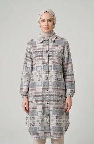 Wintertunika Im Holzfällerstil Mit Ethnischem Muster Und Knöpfen Modell 2504-02 Grau/Braun 2504-02