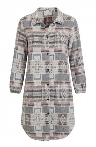 Wintertunika Im Holzfällerstil Mit Ethnischem Muster Und Knöpfen Modell 2504-02 Grau/Braun 2504-02