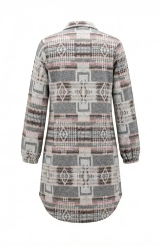 Wintertunika Im Holzfällerstil Mit Ethnischem Muster Und Knöpfen Modell 2504-02 Grau/Braun 2504-02