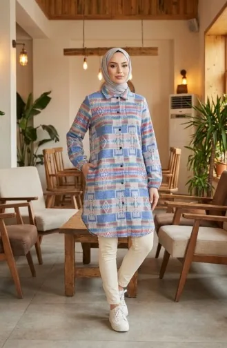 Wintertunika Im Holzfällerstil Mit Ethnischem Muster Und Knöpfen Modell 2504-03 Indigorot 2504-03