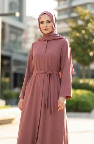 عباية بحزام من قماش أيروبين 4043-01 وردي فاتح 4043-01