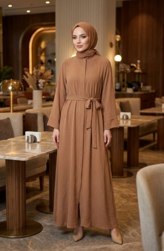 Aerobin Fabric Belted Abaya 4043-02 Camel 4043-02