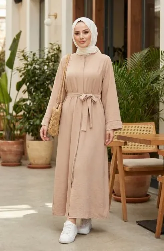 Aerobin Stoff Abaya Mit Gürtel 4043-03 Beige 4043-03