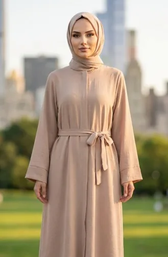 Aerobin Stoff Abaya Mit Gürtel 4043-03 Beige 4043-03
