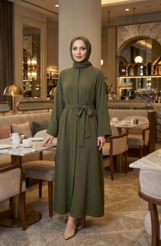 عباية بحزام من قماش أيروبين 4043-04 أخضر فاتح 4043-04