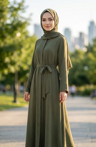 عباية بحزام من قماش أيروبين 4043-04 أخضر فاتح 4043-04