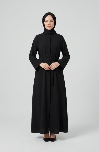 Abaya Ceinturée En Tissu Aerobin 4043-06 Noir 4043-06