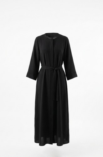 Abaya Ceinturée En Tissu Aerobin 4043-06 Noir 4043-06