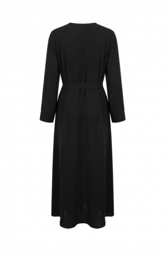 Abaya Ceinturée En Tissu Aerobin 4043-06 Noir 4043-06