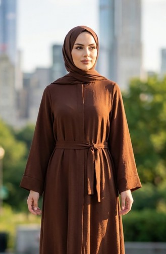 Aerobin Kumaş Kuşaklı Ferace 4043-08 Kahverengi