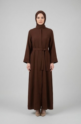 Aerobin Kumaş Kuşaklı Ferace 4043-08 Kahverengi