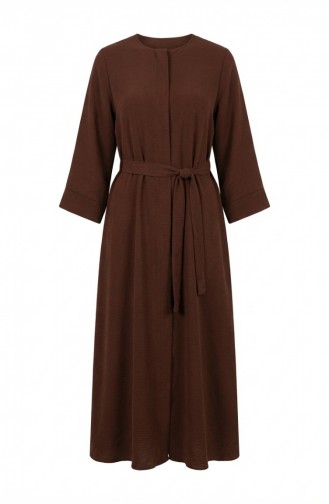 Aerobin Kumaş Kuşaklı Ferace 4043-08 Kahverengi