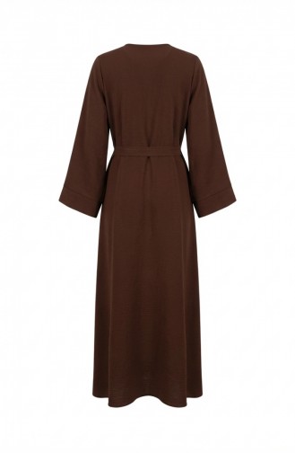 Aerobin Kumaş Kuşaklı Ferace 4043-08 Kahverengi