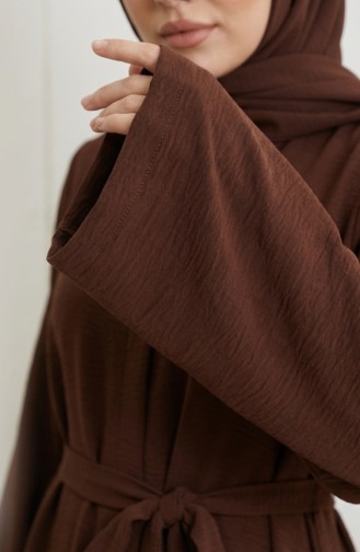 Aerobin Kumaş Kuşaklı Ferace 4043-08 Kahverengi