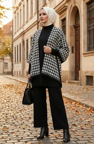Schulterschal 1121-01 Schwarz Beige 1121-01