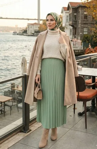 Pleated Skirt 0027-04 Almond Green 0027-04