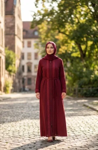 Şile Bezi Fermuarlı Ferace 9696-04 Bordo
