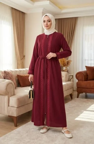 Şile Bezi Fermuarlı Ferace 9696-04 Bordo