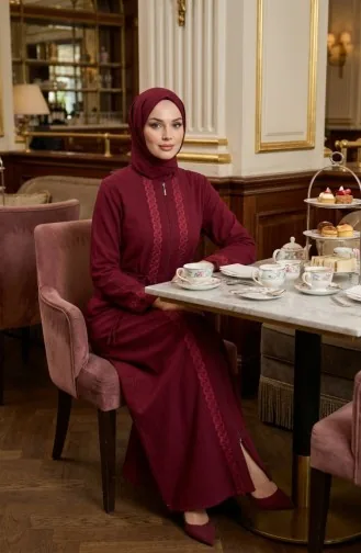 Şile Bezi Fermuarlı Ferace 9696-04 Bordo