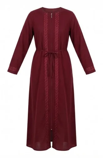 Şile Bezi Fermuarlı Ferace 9696-04 Bordo