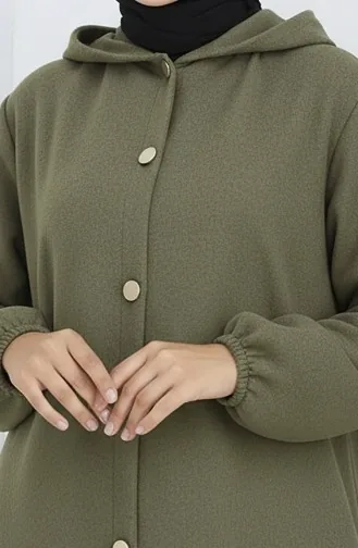 معطف كشمير بغطاء رأس وأزرار أمامية 0188-04 كاكي أخضر 0188-04