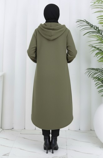 Front Buttoned Hooded Cashmere Coat 0188-04 Khaki Green 0188-04