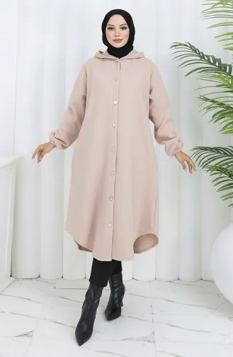 Manteau En Cachemire à Capuche Boutonnée Sur Le Devant 0188-05 Beige 0188-05