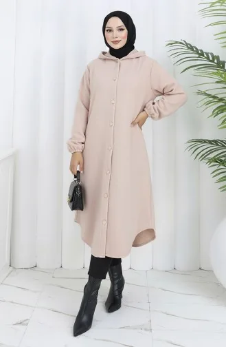 Manteau En Cachemire à Capuche Boutonnée Sur Le Devant 0188-05 Beige 0188-05