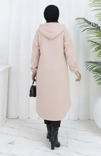 Manteau En Cachemire à Capuche Boutonnée Sur Le Devant 0188-05 Beige 0188-05