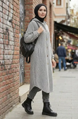 Manteau En Cachemire à Capuche Et Boutons 0201-04 Blanc 0201-04