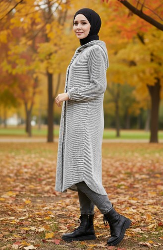 Kapüşonlu Düğmeli Kaşe Kap 0201-04 Siyah - Beyaz