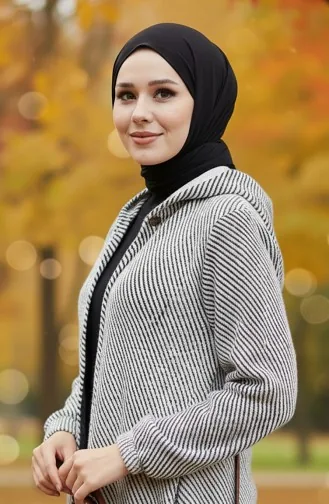 Manteau En Cachemire à Capuche Et Boutons 0201-04 Blanc 0201-04