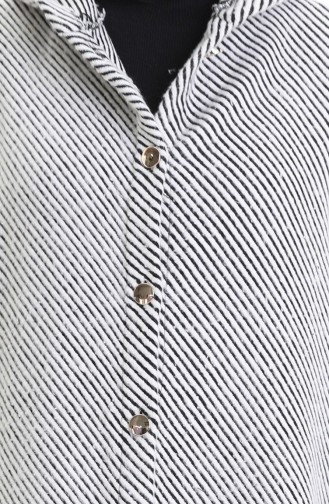 Kapüşonlu Düğmeli Kaşe Kap 0201-04 Siyah - Beyaz