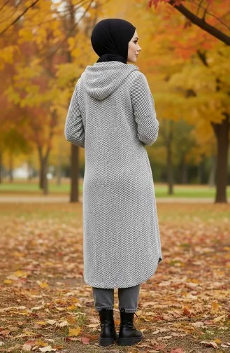 Manteau En Cachemire à Capuche Et Boutons 0201-04 Blanc 0201-04