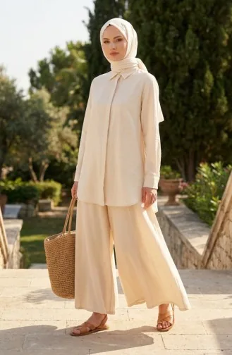 Ensemble Jupe Et Pantalon En Tissu Şile 0500-09 Crème 0500-09