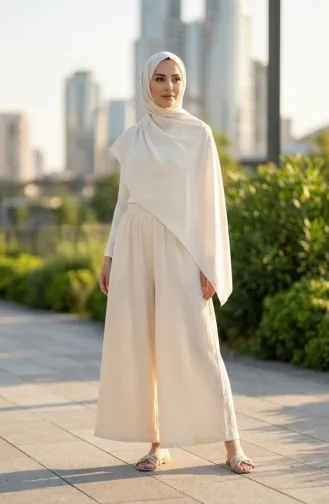 Ensemble Jupe Et Pantalon En Tissu Şile 0500-09 Crème 0500-09