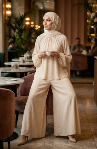 Ensemble Jupe Et Pantalon En Tissu Şile 0500-09 Crème 0500-09