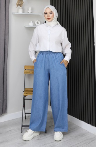 Tensel Beli Lastikli Kot Pantolon 7568-06 Açık Lacivert