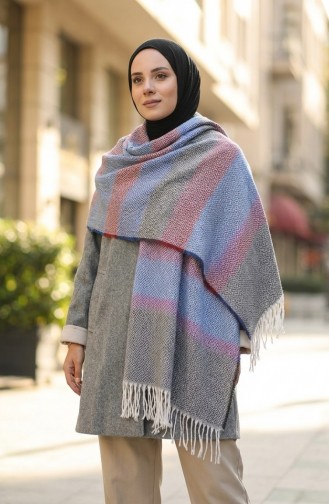 Balık Sırtı Desenli Omuz Şalı 2035-06 Bordo