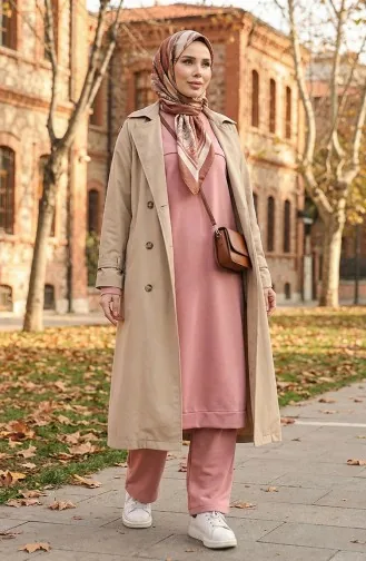 İki Iplik Tunik Pantolon İkili Takım 0549-01 Gül Kurusu