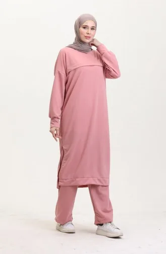 İki Iplik Tunik Pantolon İkili Takım 0549-01 Gül Kurusu