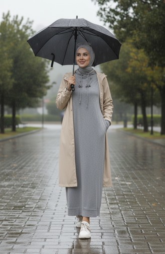 Zweifädiges Sportkleid Mit Kapuze 0190A-01 Grau 0190-01