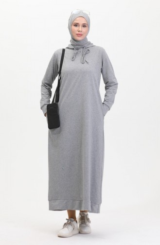 Zweifädiges Sportkleid Mit Kapuze 0190A-01 Grau 0190-01