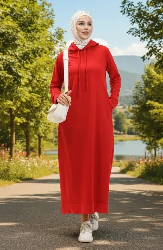 Zweifädiges Sportkleid Mit Kapuze 0190-01 Rot 0190-01