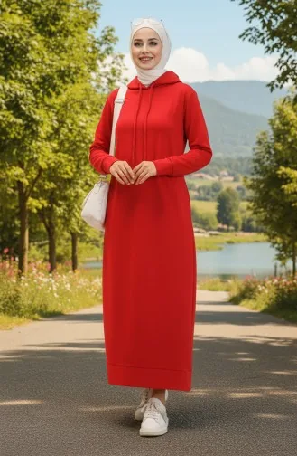 Zweifädiges Sportkleid Mit Kapuze 0190-01 Rot 0190-01