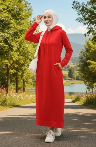 Zweifädiges Sportkleid Mit Kapuze 0190-01 Rot 0190-01